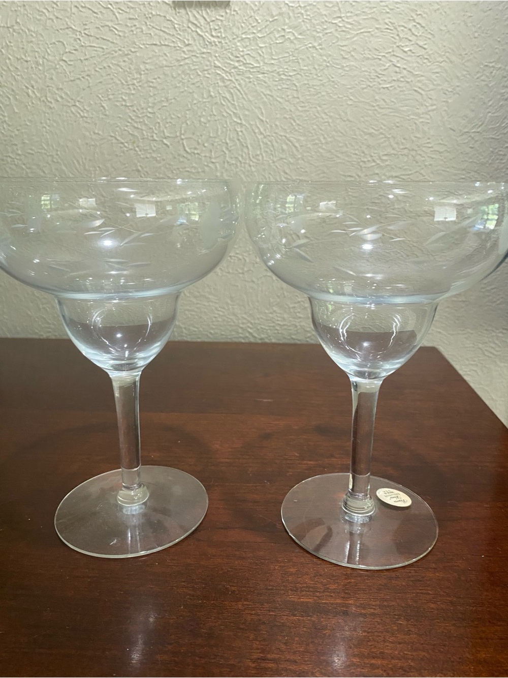 Princess House Clear Floral Etched Margarita Glasses - Set of 2